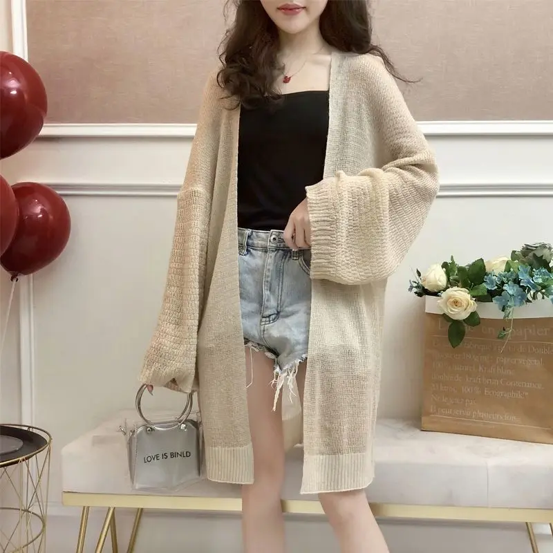 Long Causal Cardigan Sweaters Women Hollow Out Knitted Summer Knitwear Ladies V-Neck Girls Cardigans Long Sleeve Jumper Female