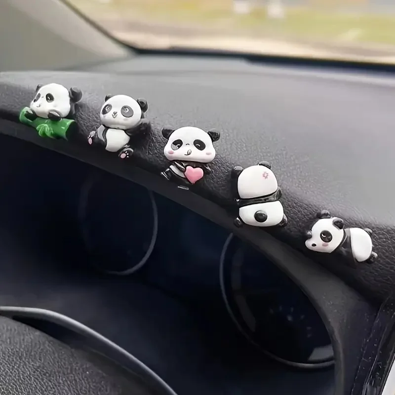 5Pcs/set Cute Panda Car Accessories Interior Funny Toys Car Decoration Dashboard Mini Cartoon DIY Auto Ornament Decor Supplies