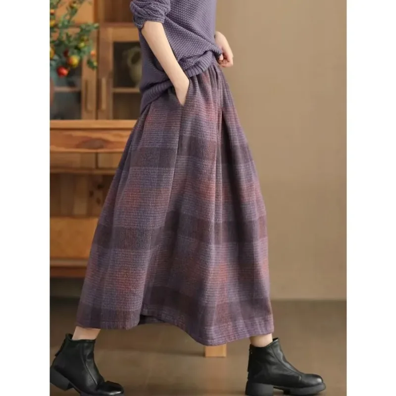 

Fashionable Skirt for Women, Yarn-dyed Plaid Warm A-line Skirt, Elegant and Versatile Mid-length Woolen Skirt for Winter