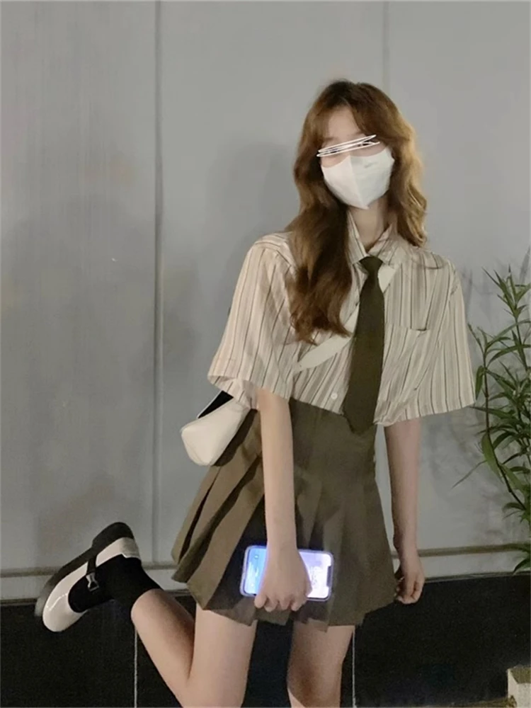 plus Size Khaki Pleated Skirt Women's High Waist Korean Style  A-Line Short Skirt Slimming JK Skirt Autumn Fashion
