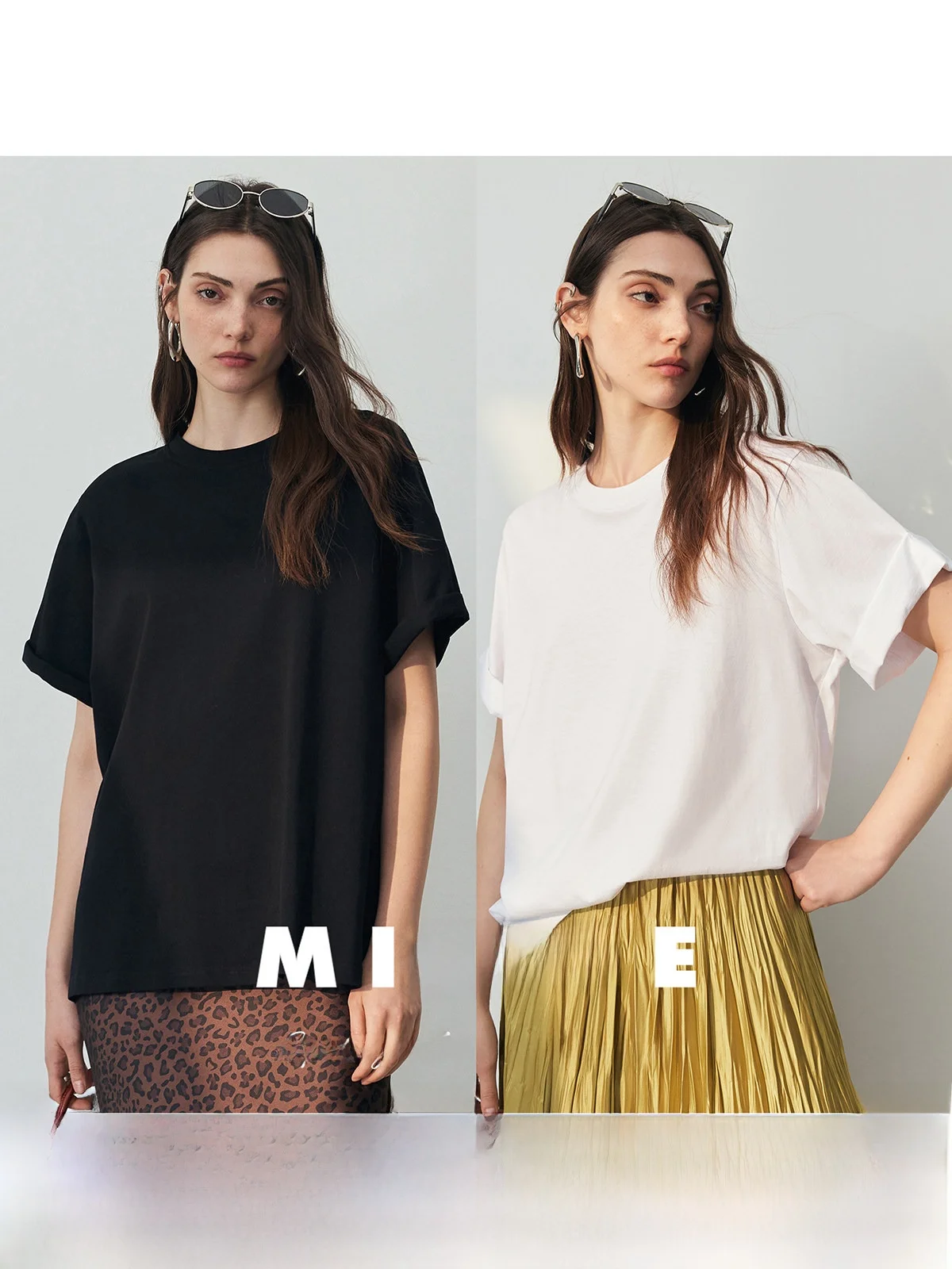 

MIIINE Summer 2025 Women's Cotton round Ne ort Sve T-irt Pure Color Cuffed Basic oulder Top Commute Sle Loose Fit