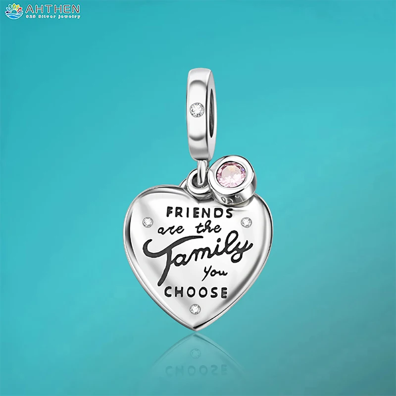 

Ahthen 925 Sterling Silver Beads Friends are family Dangle Charm fit Snake Chain Bracelets Necklaces for Women Jewelry Making