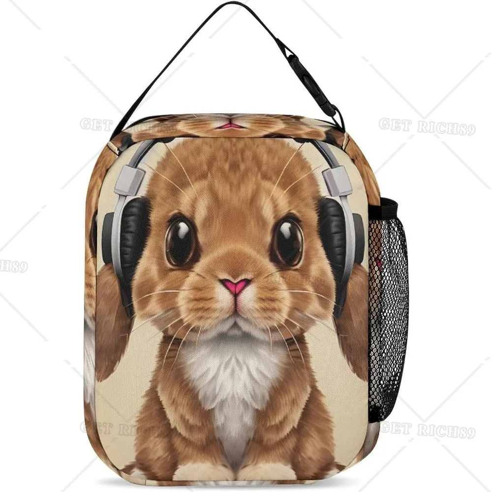 Kopfhörer Hase Kaninchen Kunst wieder verwendbare Lunch Bag auslaufs ichere Lunch Eimer Container für Frauen Erwachsene Kinder arbeiten Outdoor-Reise Picknick