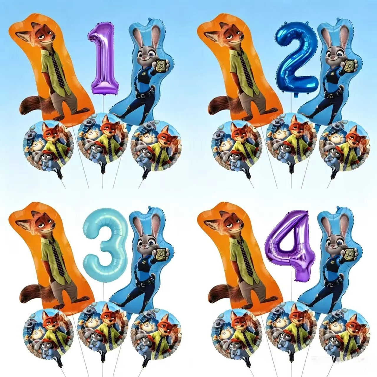 Kit Combinado de Globos Grandes de Zootopia y Globos de Látex Coloridos para Decoración de Fiestas Temáticas, Cumpleaños, Baby Shower, Bodas y Eventos