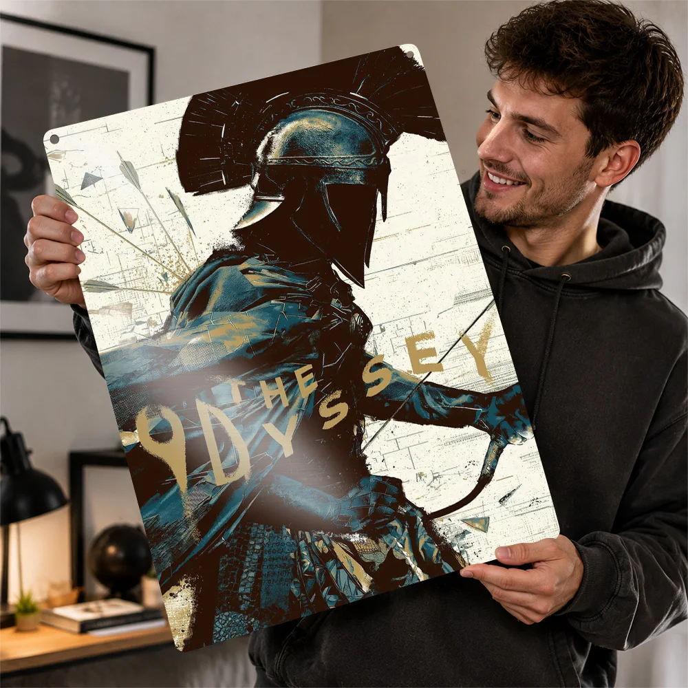 The Odyssey Spartan Warrior Poster Retro 3D Printed Metal Signs Customized Wall Hanging Gift for Decoration Room Vintage Decor