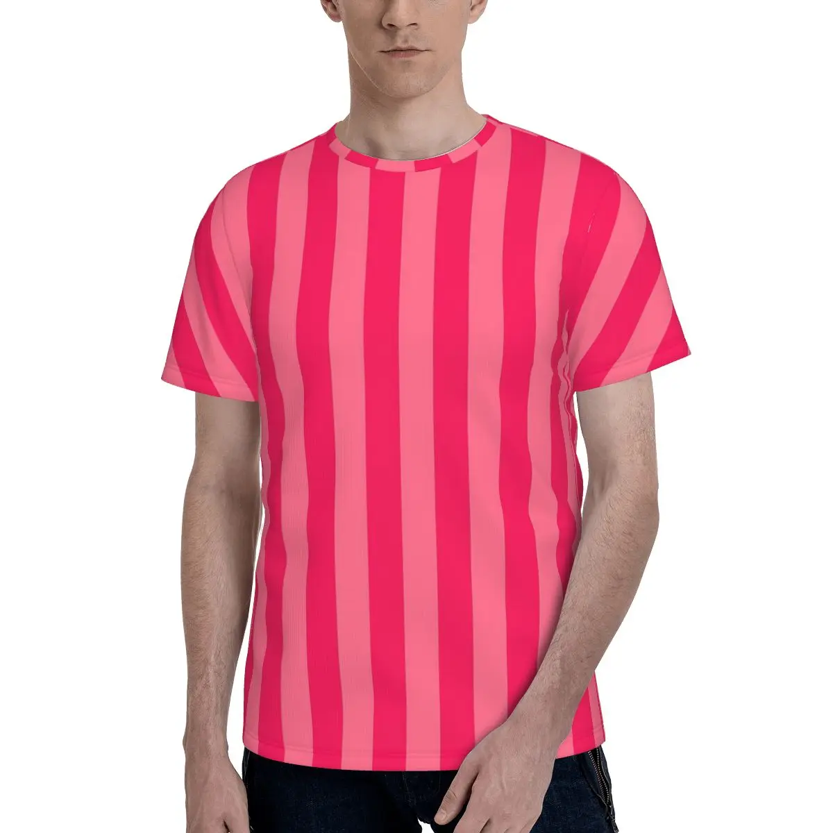 Bold Vivid Vetical Stripped Pattern T-Shirt for Men Cotton T Shirts Men's Tees Short Crew Neck Summer Clothes Tops