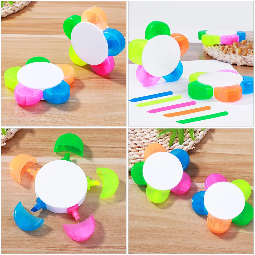 6 قطع من أقلام الفلورسنت على شكل بتلة وكتابة سلسة بألوان زاهية للوازم الفنية المكتبية للطلاب #3