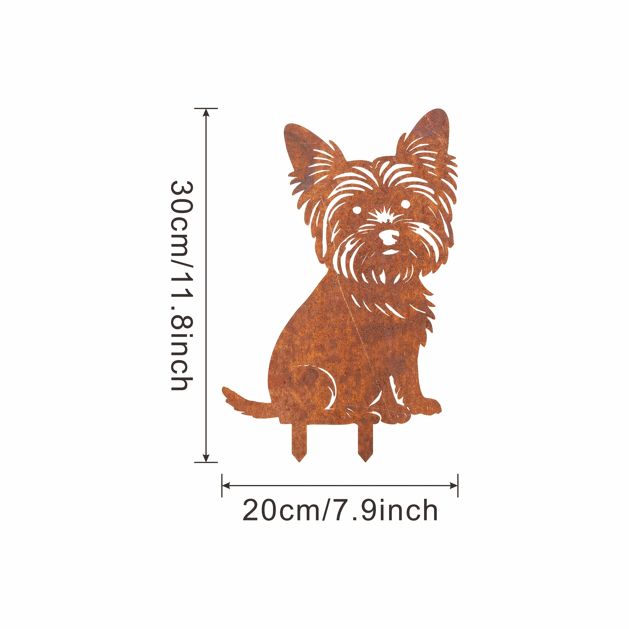 2D Flat Vintage Rusty Iron Yorkshire Terrier Garden Stake, Rustic Outdoor Yard Art Statue, Cute Decor& Funny Gift for Dog Lovers
