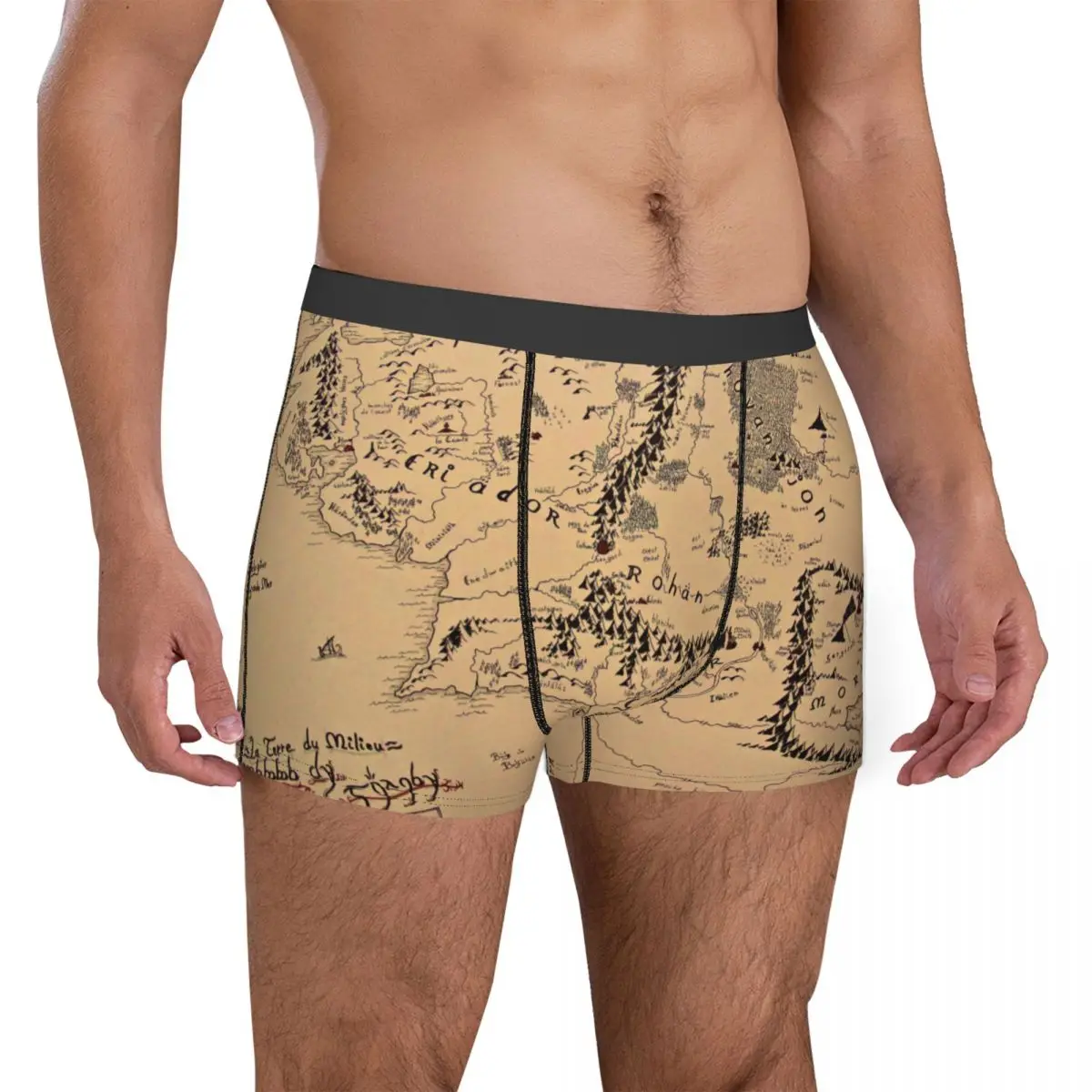 Ropa interior Retro con mapa de la Tierra Media para hombre, calzoncillos suaves con Humor mundial