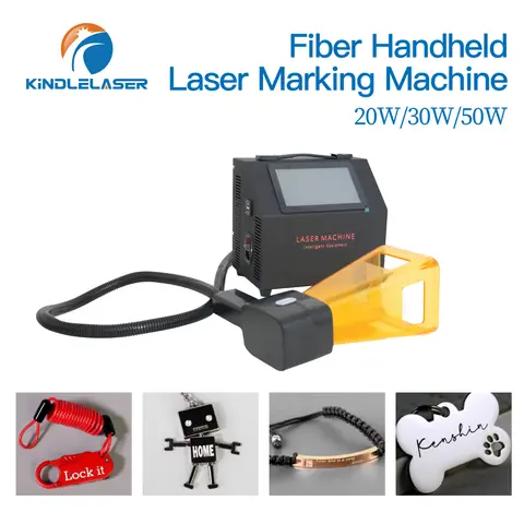 Kindlelaser Protable 섬유 휴대용 레이저 마킹 기계 스테인레스 스틸 가죽에 대 한 20W 30W 50W 레이저 헤드 조각 기계