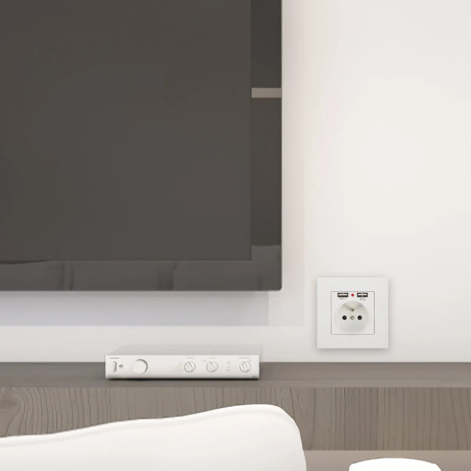 86 Type Dual USB Panel Socket French European Standard Wall Charger Two Prong Socket Panel Bracket for Mobile Phone Tablet