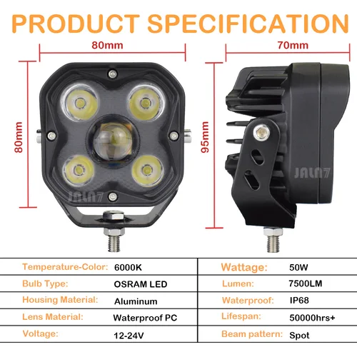 Imagen 2 del producto Cápsulas de luz LED todoterreno de 3 pulgadas 50W 7500LM haz de punto de cubo blanco motocicleta Wrangler 4x4 ATV UTV camioneta Tacoma