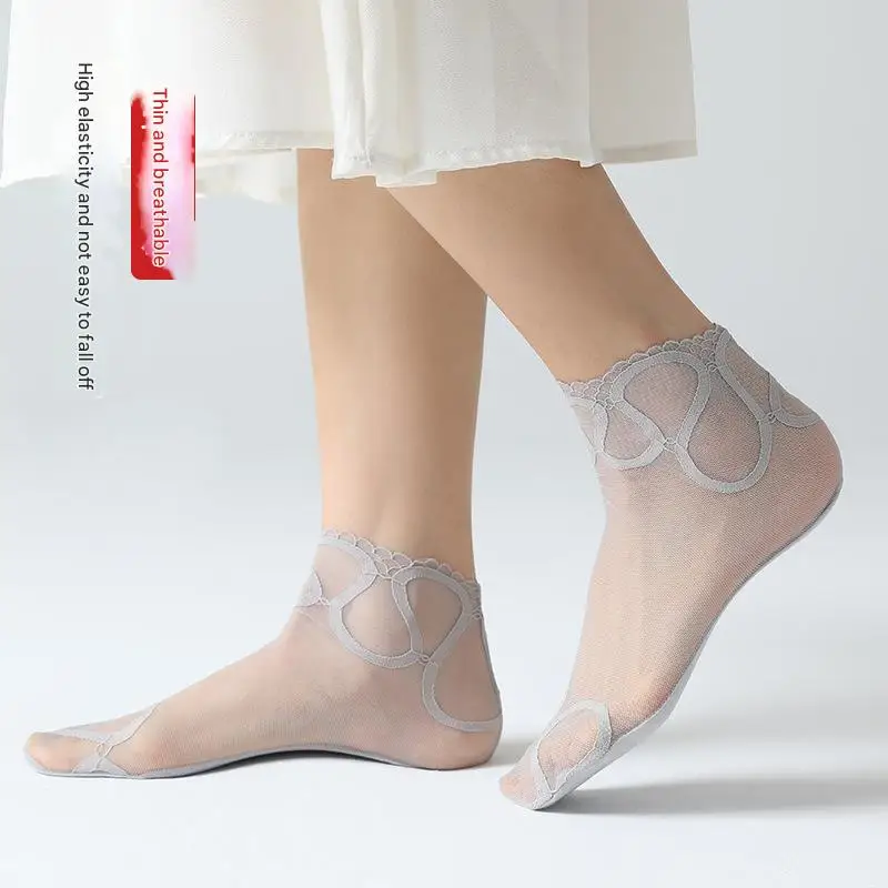 عالية الجودة موضة خمر القطن المرأة الدانتيل جورب شفاف الصيف الأزهار سيدة فتاة رقيقة الجوارب القصيرة للنساء دروبشيبينغ #2