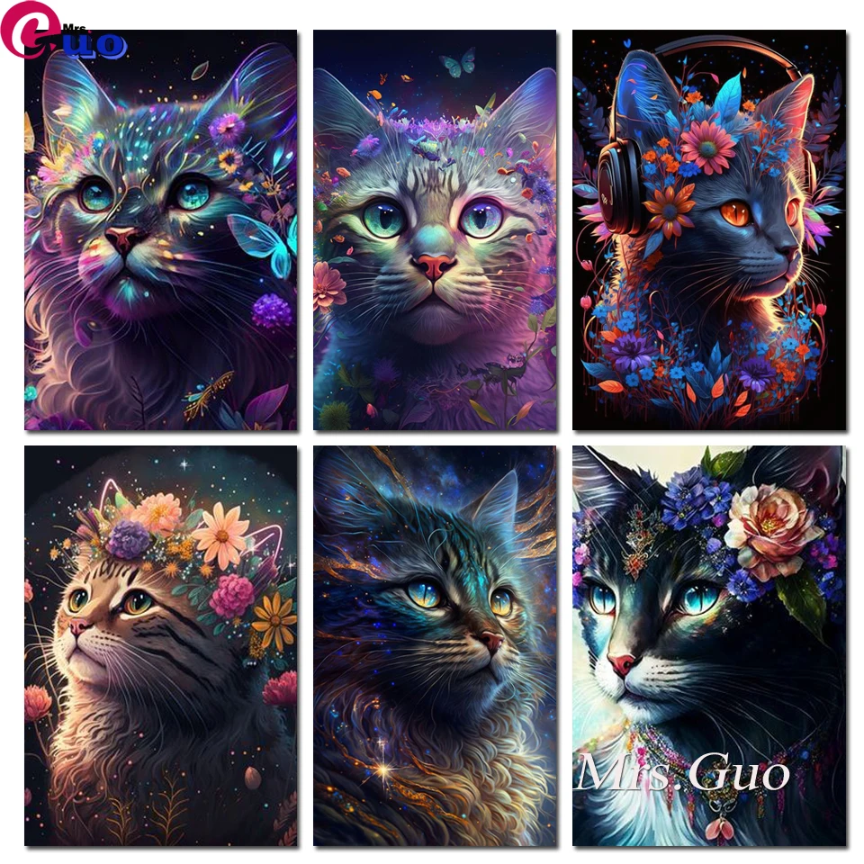 Cat Portrait 5D DIY Diamond Painting Fantasy Animals Landscape Pictures Butterfly Cat Full Drill Handwork Diamond Mosaic Gifts