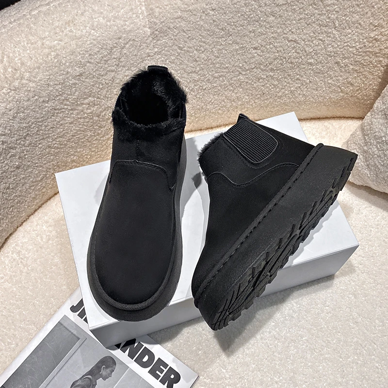 Snow Boots with Integrated Leather and Fur,short Boots,2026 New Winter Thick Warm Cotton Shoes, Waterproof Fleece-lined Sneakers