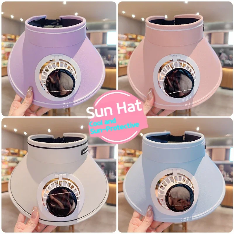 

Wide Brim Sun Hat With Built-in Fan Summer Cap Outdoor Straw Visor Hat With Solar/USB Powered Fan For Camping Fishing Hiking