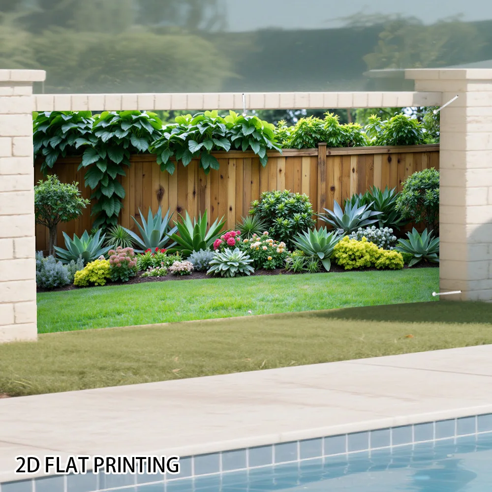 Vitality Garden Landscape Fence Banner - Barrier of Plants and Blooming Flowers, Windproof Outdoor Decoration
