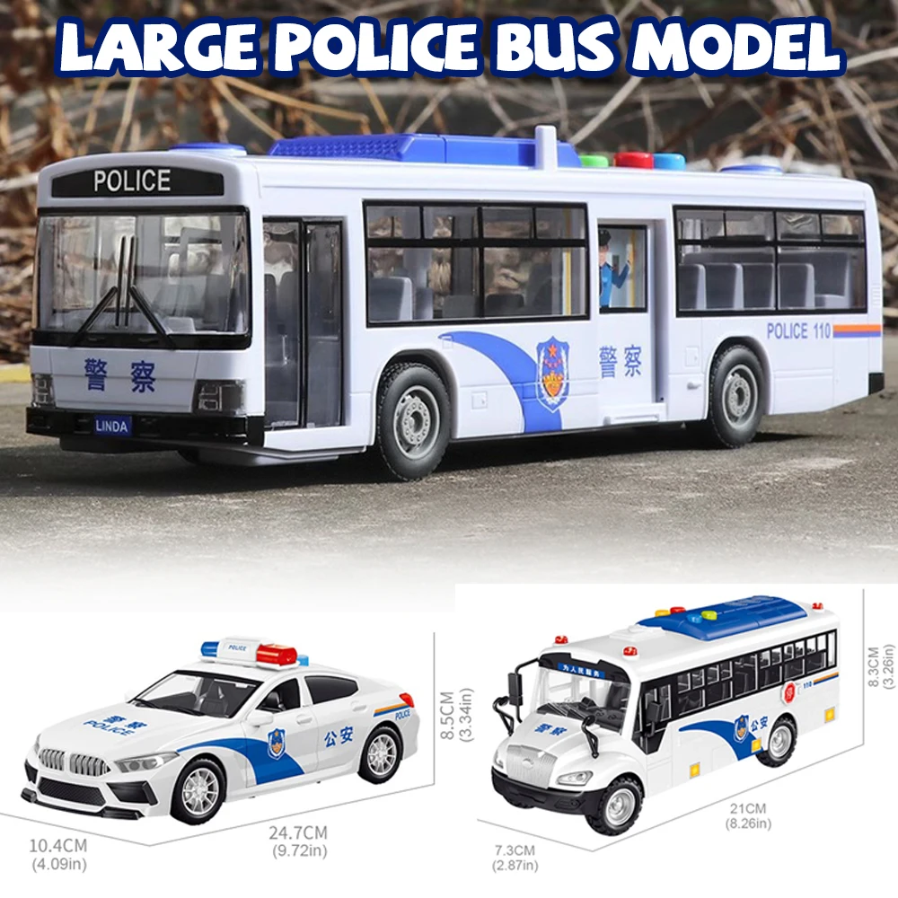 

Large Police Car Model Inertial Pull Back Bus Sports Car Model with Light Children's Collection Toy Car for Boys Kids Gift