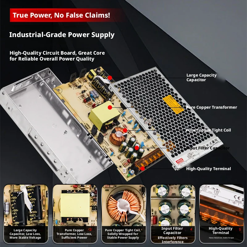 Industrial DC Power Supply: Rail-Mountable, 85–264V AC Input, 5V to 48V DC, Pure Copper Transformer, CE Certified