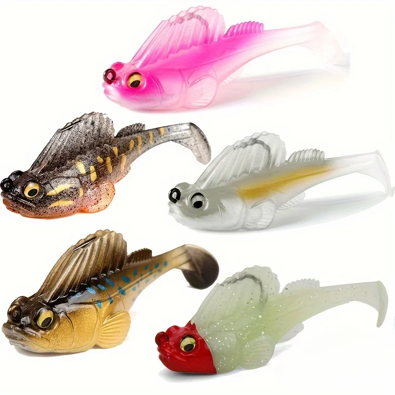 1/5pcs Jumping Fish Soft Bait 6cm 7.5cm Fishing Lure with Hidden Hook 10g 14g Bionics T-tail Bait Silicone Artificial Swimbaits