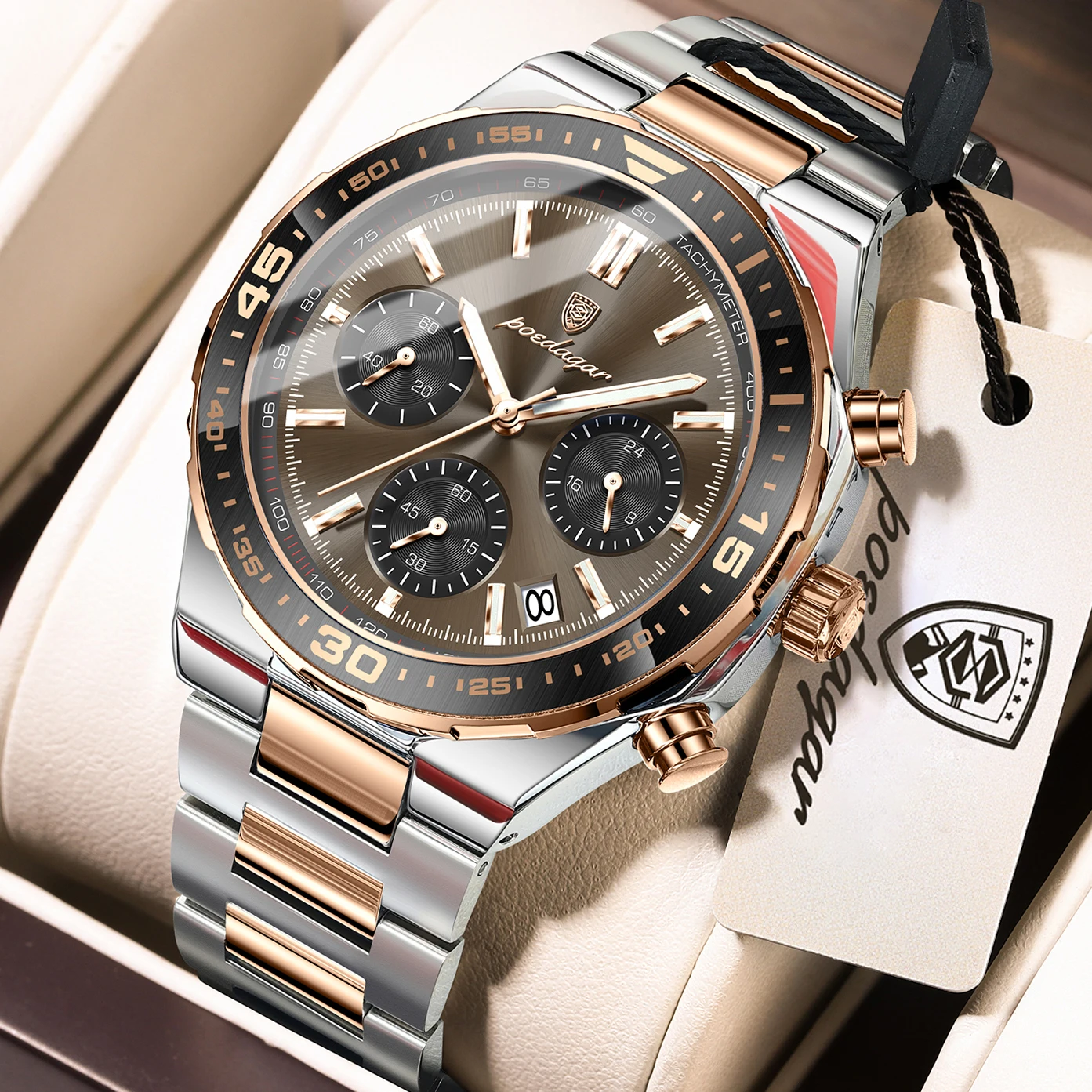 POEDAGAR Fashion Men Clock Waterproof Stainless Steel Quartz Man Wristwatch Luminous Date Chronograph Men's Watches Reloj Hombre