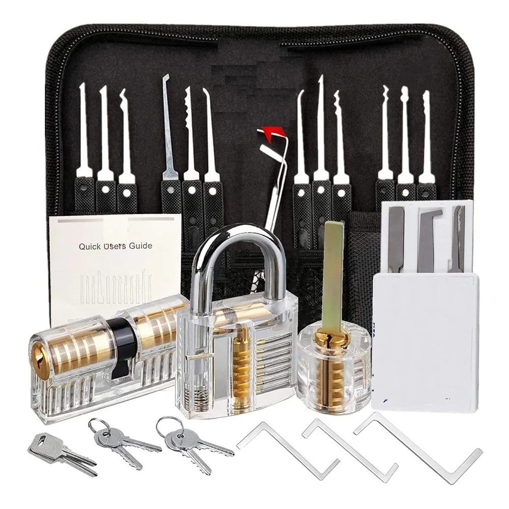 34pcs Unlocking Practice Tools Set Hooks Z-type Wrench Keys Extractors Transparent Locks Portable Storage Card Bags Easy Use