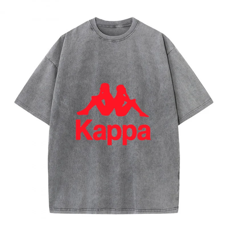 Kappa plus Size Washed T-shirt Loose Fit Vintage Distressed Cotton Men's Casual Graphic Tee