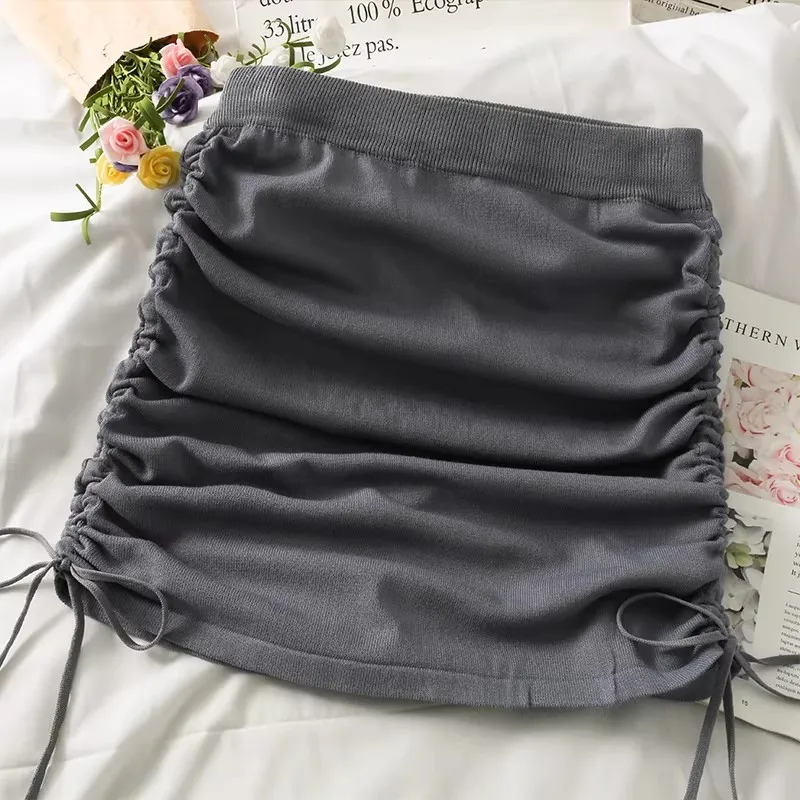 New Fashion Summer Tie Bow Drawstring Fold Short Skirts Women Elastic High Waist Bodycon Skirt Ladies A Line Mini Skirt Saia