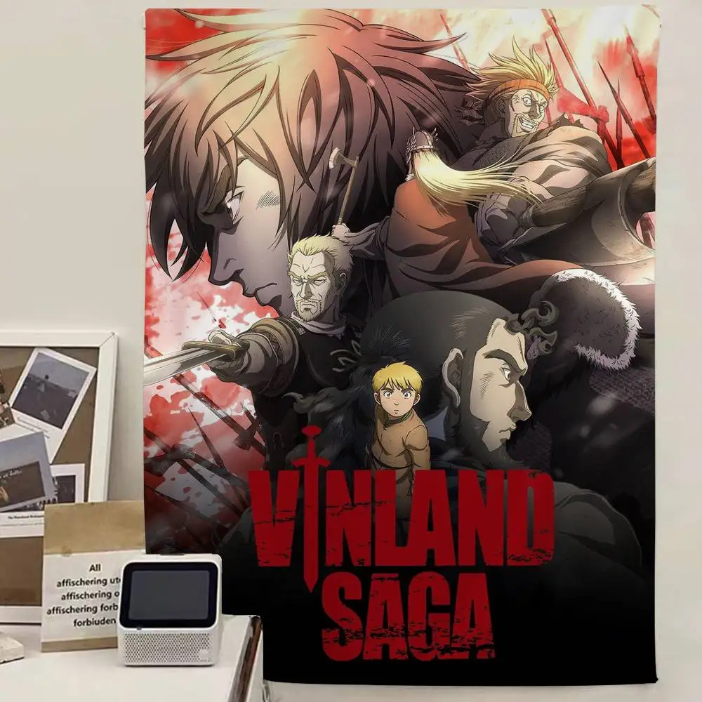Vintage V-Vinland Saga Anime Colorful Tapestry Wall Hanging Hanging Tarot Hippie Wall Rugs Dorm Wall Art Decor