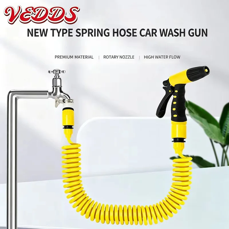 Car Wash Gun Telescopic Water Pipe with High-Pressure Nozzle Car Washing Tool Set Extension Hose Water Hose for Pressure Cleaner