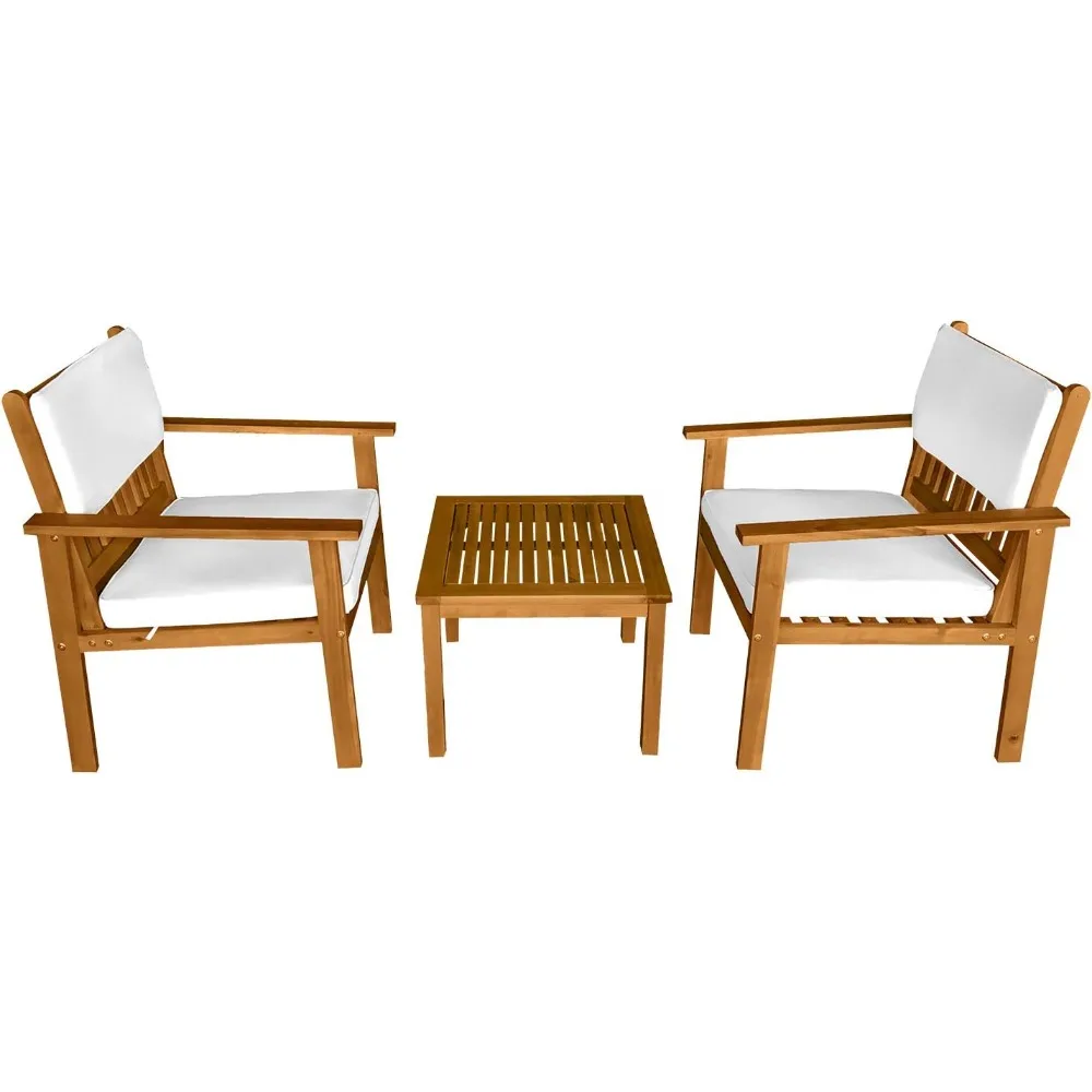 3-Piece Acacia Wood Patio Bistro Set Patio Furniture Outdoor Table Chair Set Outdoor Wood Chat Set with Water Resistant Cushions