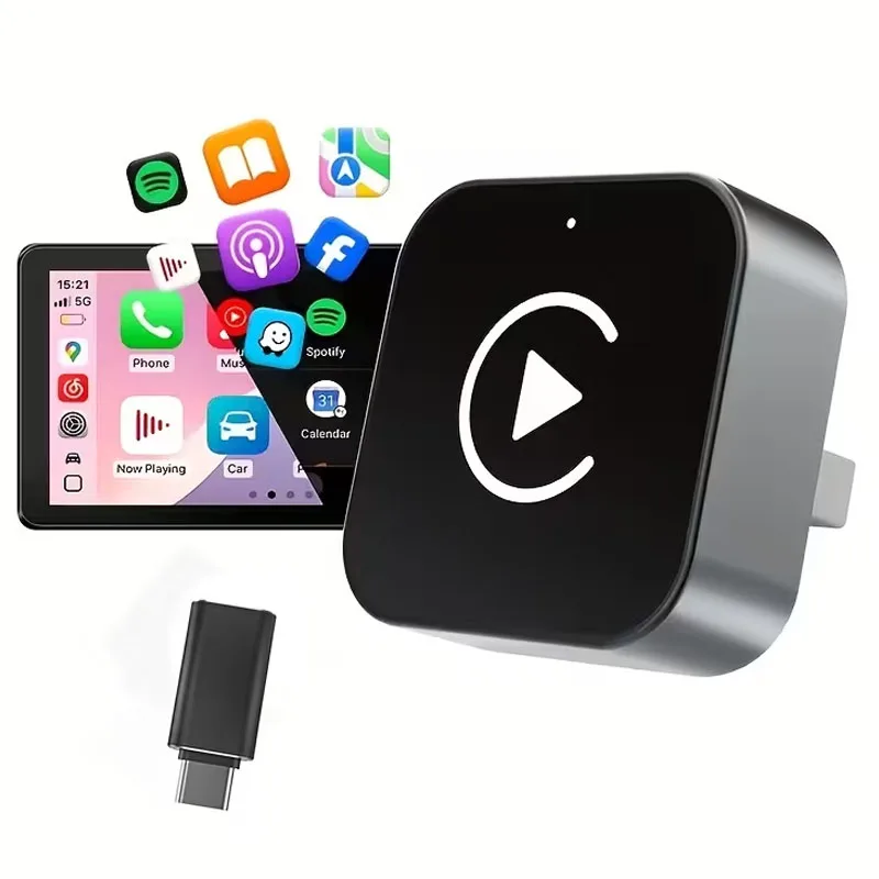 2-in-1 Wireless CarPlay Adapter Plug-and-Play Auto Adapter with USB/USB-C Port Car Accessory for IPhone 6 and Android 11 Above