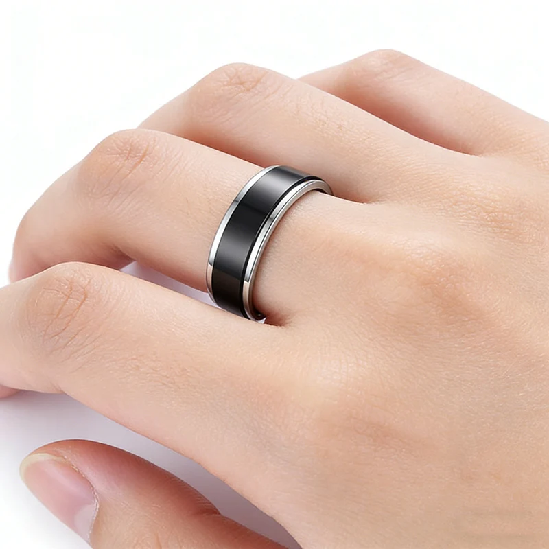 Rotating Freely Stainless Steel Black Shell Spinner Ring Relax Stress Knuckle Jewelry Couple Anti Anxiety Rings Gift Accessories