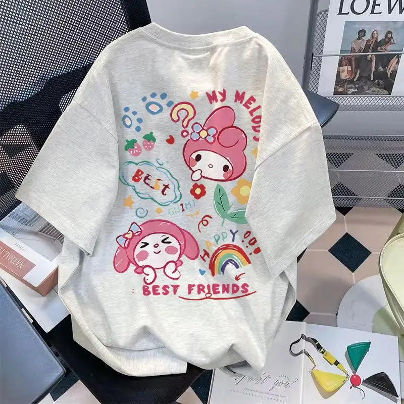 

hello kitty Japanese and Korean style Summer New Cartoon Cotton White Short Sleeve Sanrio T-Shirt Women Fashion Top fall