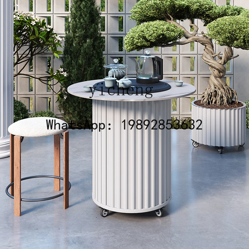 outdoor aluminum alloy waterproof and sunscreen multi-functional round mobile coffee table courtyard balcony