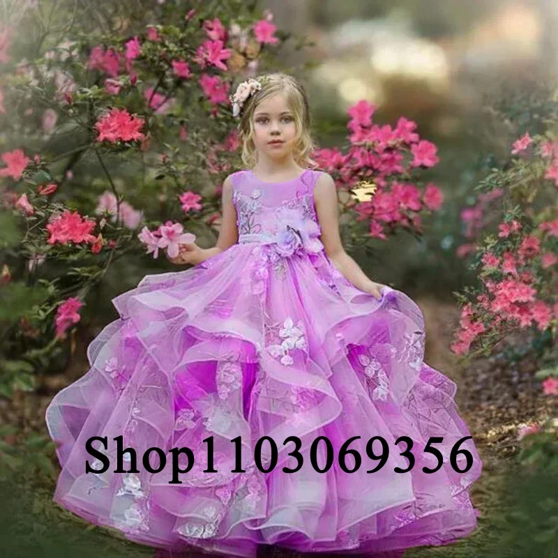 Customized Pink Flower Girl Dresses Organza Sleeveless Floor-Length Baby Girl Birthday Party First Communion Holiday Dress