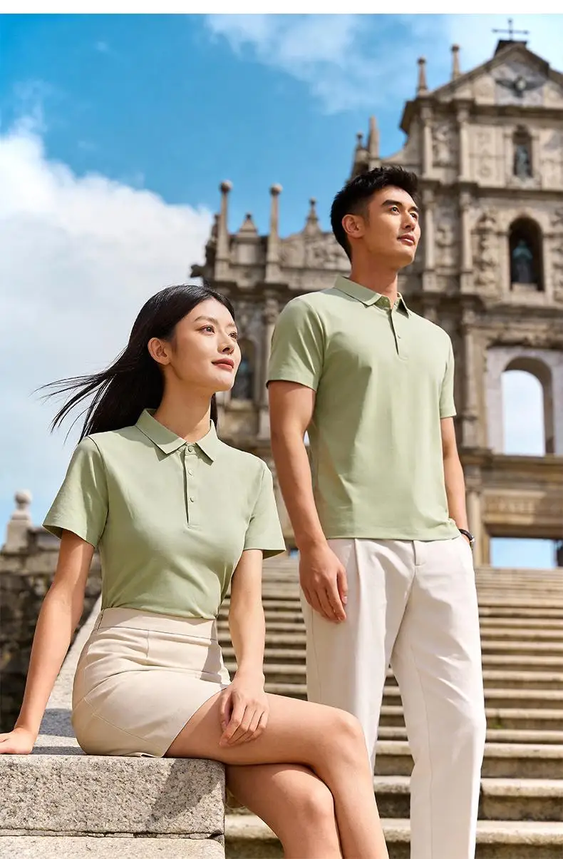 Men's short sleeved polo shirt casual top solid color breathable T-shirt