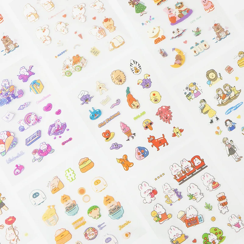 MOHAMM 1 Sheet DIY Material PET Sticker Cartoon Character Cute Hand Account