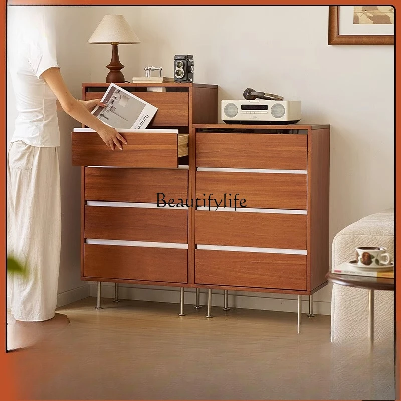 Medieval solid wood bucket cabinet integrated with the wall, living room storage locker