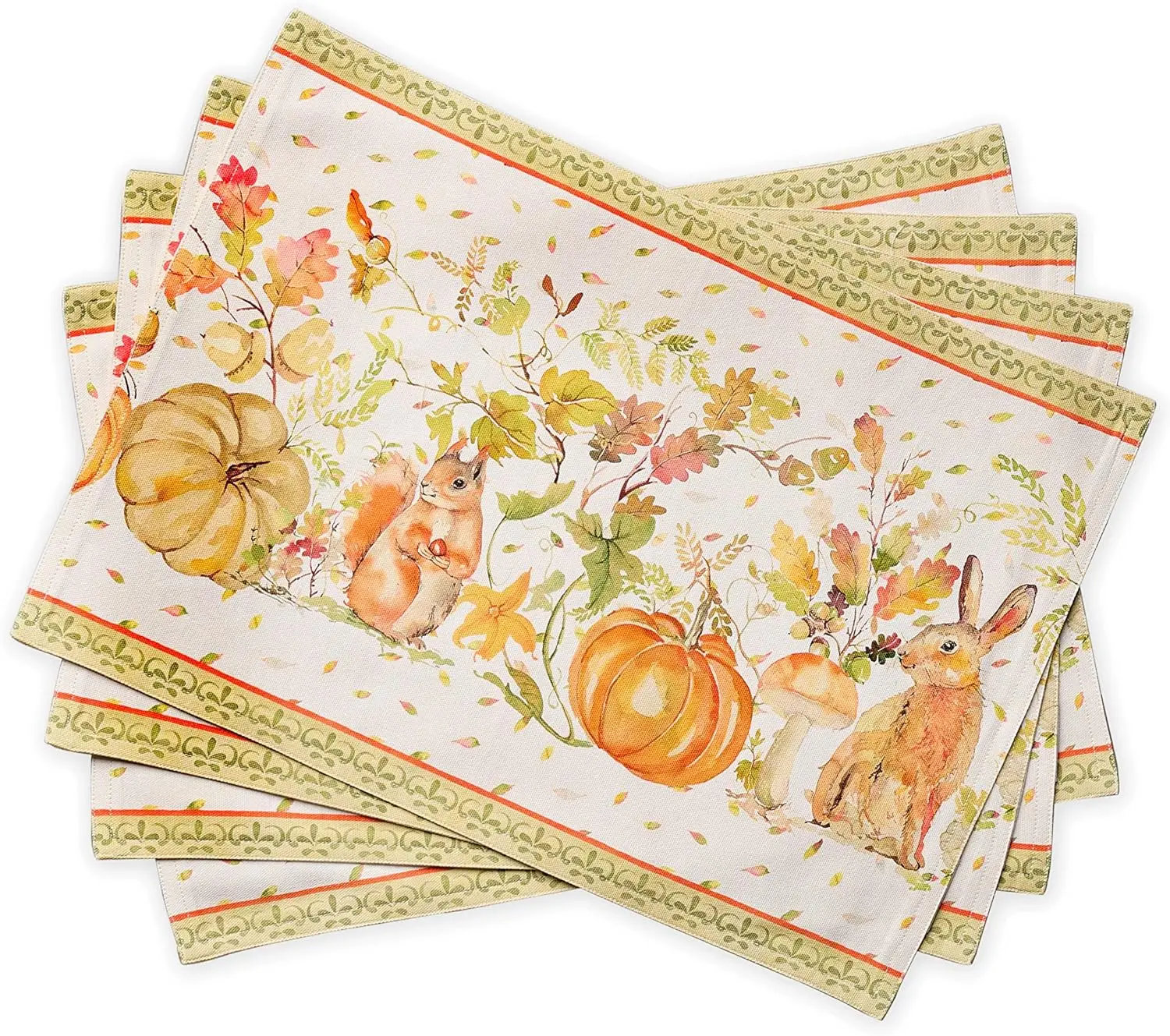 

Pumpkin Cute Bunny Thanksgiving Placemats Decorative Place Mat Washable Dinner Placemat for Holiday Dinner Wedding Dining 4pcs