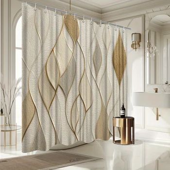 Luxury Gold Abstract Shower Curtain – Waterproof Modern Decorative Bathroom Curtain and Shower Liner 1