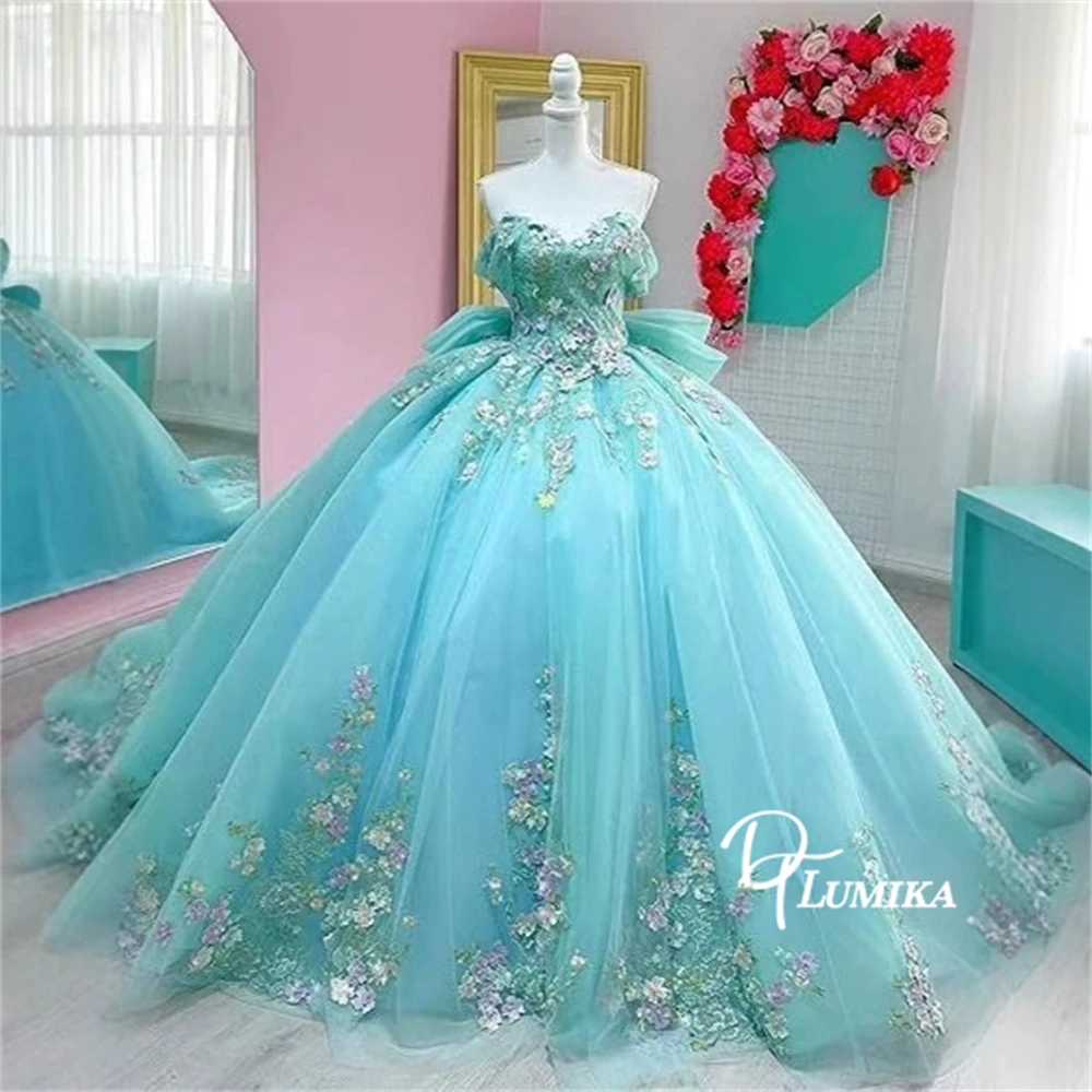 DTLumika Off the Shoulder Floral Sweet 15 Dresses Flowers Appliques Ball Gown Quinceanera Dresses Coming of Age Party Gowns