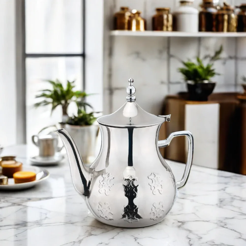 

Vintage Morocco Style Metal Tea Pot Big Capacity Pear Shape With Unique Royal Design Customizable Coffee Teapot For Kitchen