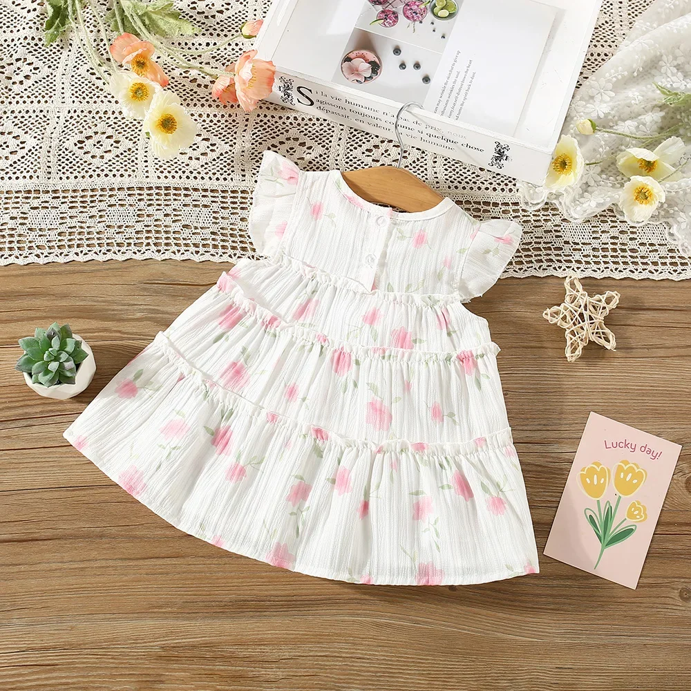 (0-3 Years Old) Summer Baby Girl Cotton Full of Small Flowers Flying Sleeve Dress Cute Princess Dress for Girls