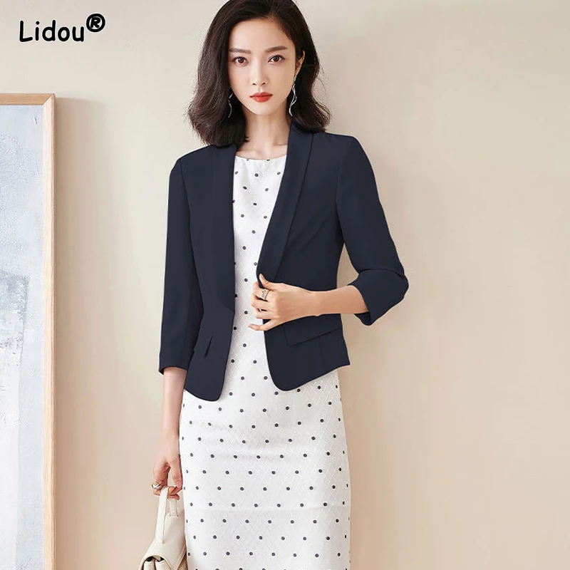 Simplicidade escritório senhora moda blazers sólidos magro três quartos manga elegante primavera verão roupas femininas fina capaz