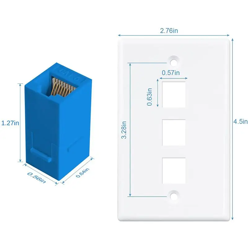 ABZC-3Pack 3-Port Ethernet Wall Plate, RJ45 Wall Plate With RJ45 Keystone Inline Coupler Insert,Cat6 Keystone Jack Wall Plate