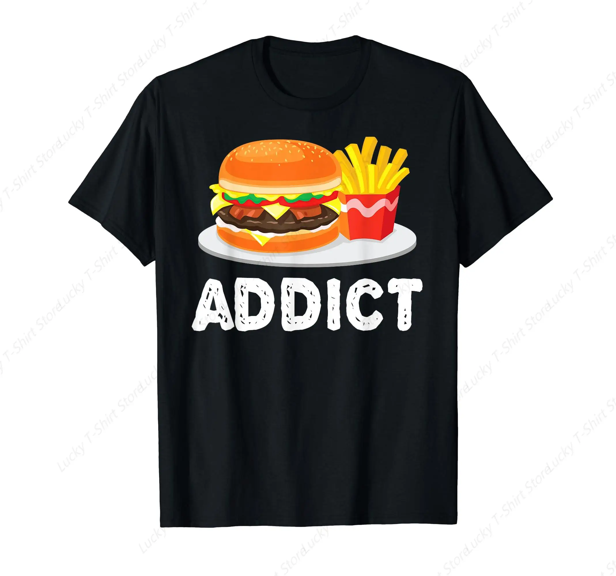 Camiseta divertida de Bacon, hamburguesa con queso y patatas fritas, Addict