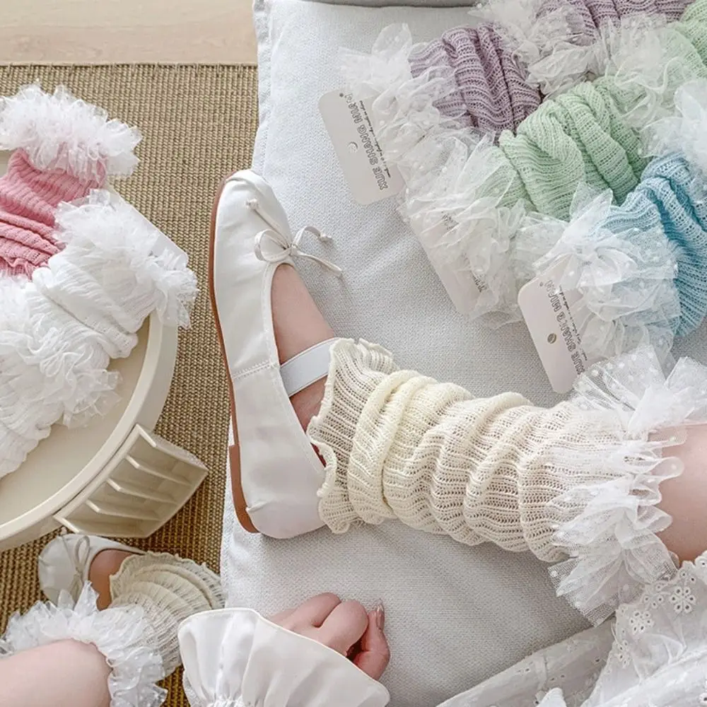 كل مباراة الباليه نمط الحلو جوارب السيقان لون الحلوى القطن الباليه العجل الجوارب الطويلة الدانتيل حافة محبوك المفتوحة تو الجوارب النساء #2
