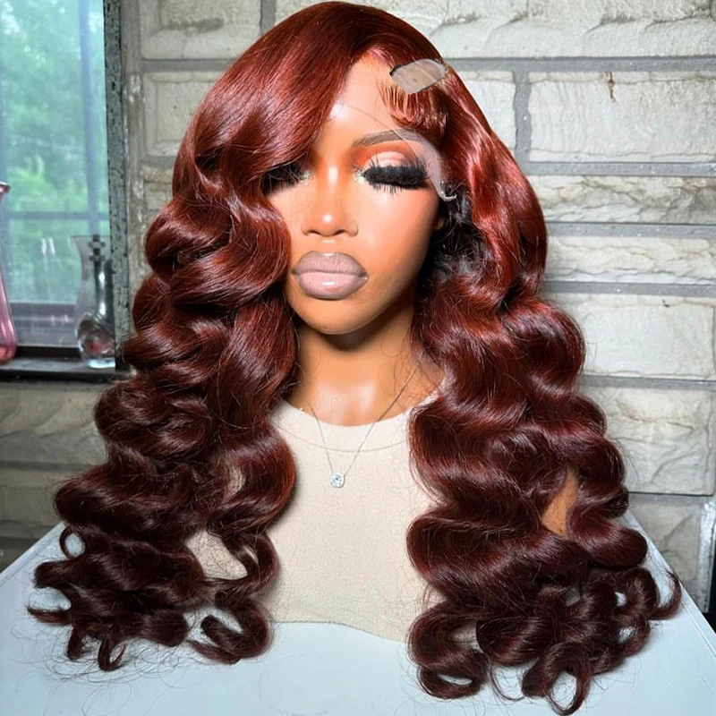 Top Quality Rose Red 1x4 V Part Wigs Virign 100% Human Hair Deep Wavy U Part Half Wig 250% Density Full End For All Women