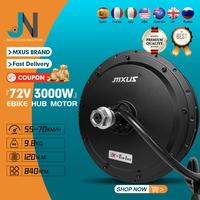 MXUS-Brushless Gearless Rear Rotate 72V,3000W high speed Hub Motor Wheel for Fat Tyre Electric Bike Conversion Kit Fork 142mm